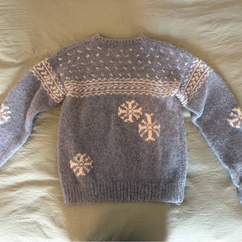 Handmade Wool Blue and Cream Snowflake Sweater